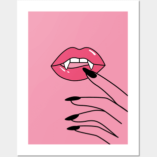 Lips art print, Vampire fangs, Vampire lips, Pop art print, Pink aesthetic, Minimalist poster, Indie Posters and Art